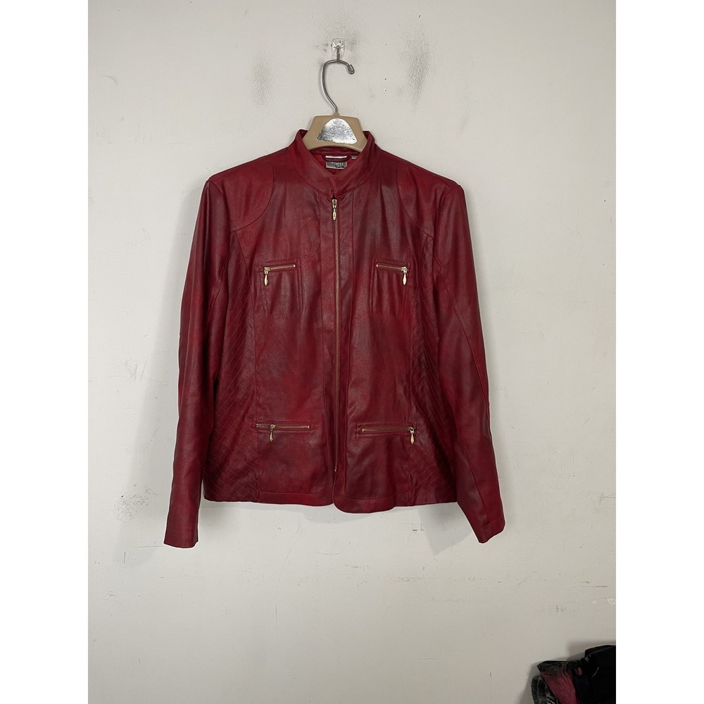 Chicos Womens Jacket 2 XL Red Faux Leather Moto Full Zip Michael Holiday Zipper